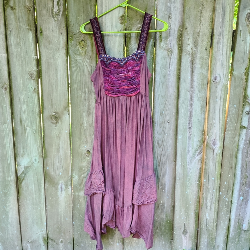 FREE PEOPLE  gypsy boho midi ruffle bottom dress